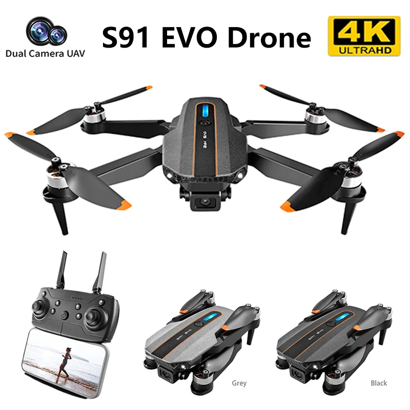 S91 RC Drone 5G Wi-Fi FPV 360 Deg Laser Obstacle Avoidance 8K HD Dual Camera Brushless Motor GPS Return RC Quadcopter Drone Toys - Black & Gray