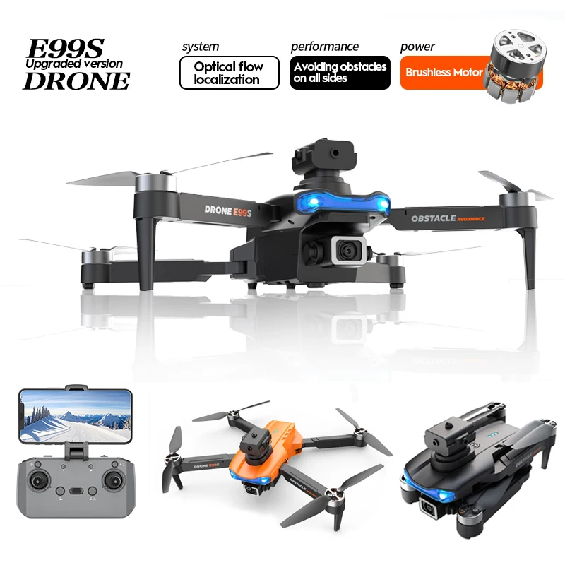 E99S Drone 5G Wi-Fi FPV Brushless Motor GPS Return 8K HD Dual Camera 360 Deg Laser Obstacle Avoidance RC Quadcopter Drone Toys - Black & Orange