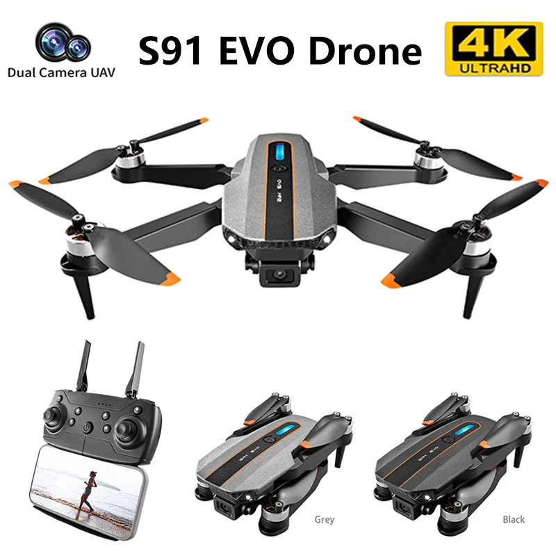 NM59435 S91 Drone 5G Wi-Fi FPV GPS Return Brushless Motor 8K HD Dual Camera 360 Deg Laser Obstacle Avoidance RC Quadcopter Drone Toys - Black & Gray