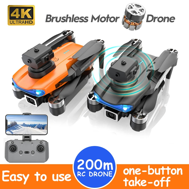 NM59574 Optical Flow Wi-Fi 4K Dual Camera 360 Deg Obstacle Avoidance Brushless RC Quadcopter One-Button Take-Off Drone with Camera - Black & Orange