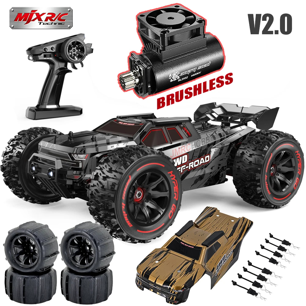 NM62359 1 by 14 Hyper Go 14209 14210 V2.0 Remote Control Splash-Waterproof High-Speed Brushless RC Hobby Car Dual Wheels Off-Road Truck