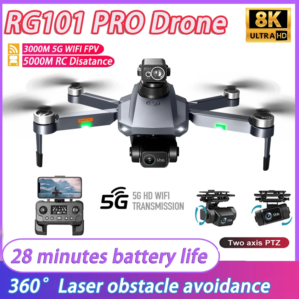 Pro GPS Drone 8K Camera RC Quadcopter Professional Brushless Motor 360 Deg Laser Obstacle Avoidance Wi-Fi Mini Drone Gift Toys - Metallic Blue