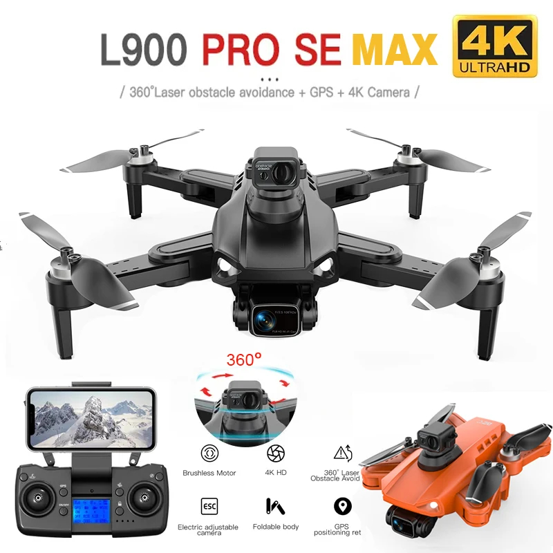 NM61990 Pro SE L900 SE Max Drone 5G GPS HD Camera FPV Flight Time Brushless Motor Quadcopter - Black, Off-White & Orange