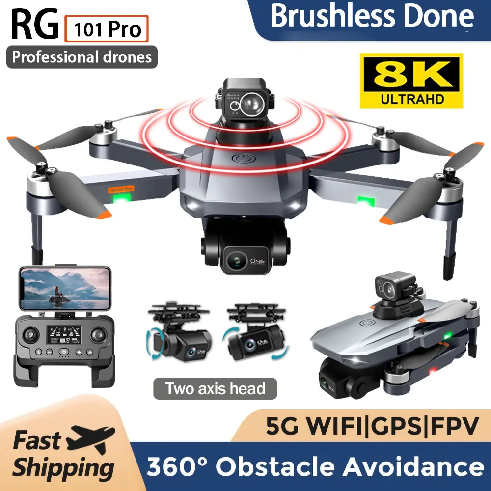 NM62091 8K Dual Camera Mini Drone GPS Optical Flow Brushless RC Quadcopter 2-Axis Gimbal Obstacle Avoidance Helicopter Kids Toys - Metallic Blue
