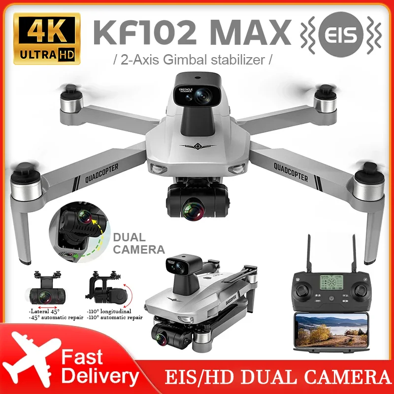 NM62104 KF102Max GPS Drone with 4K Professional Dual Camera 5G Wi-Fi EIS 2-Axis Gimbal Brushless Motor RC Quadcopter Children Toys