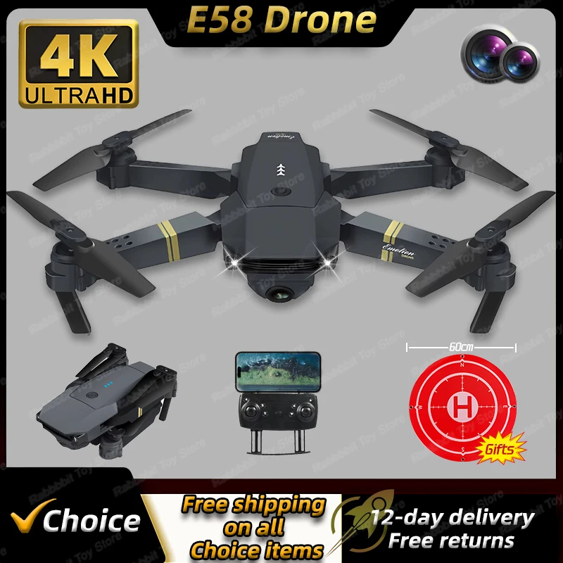 NM58755 E58 Pro RC Drone 4K Professional Wide Angle HD Camera Foldable RC Helicopter - Black & White
