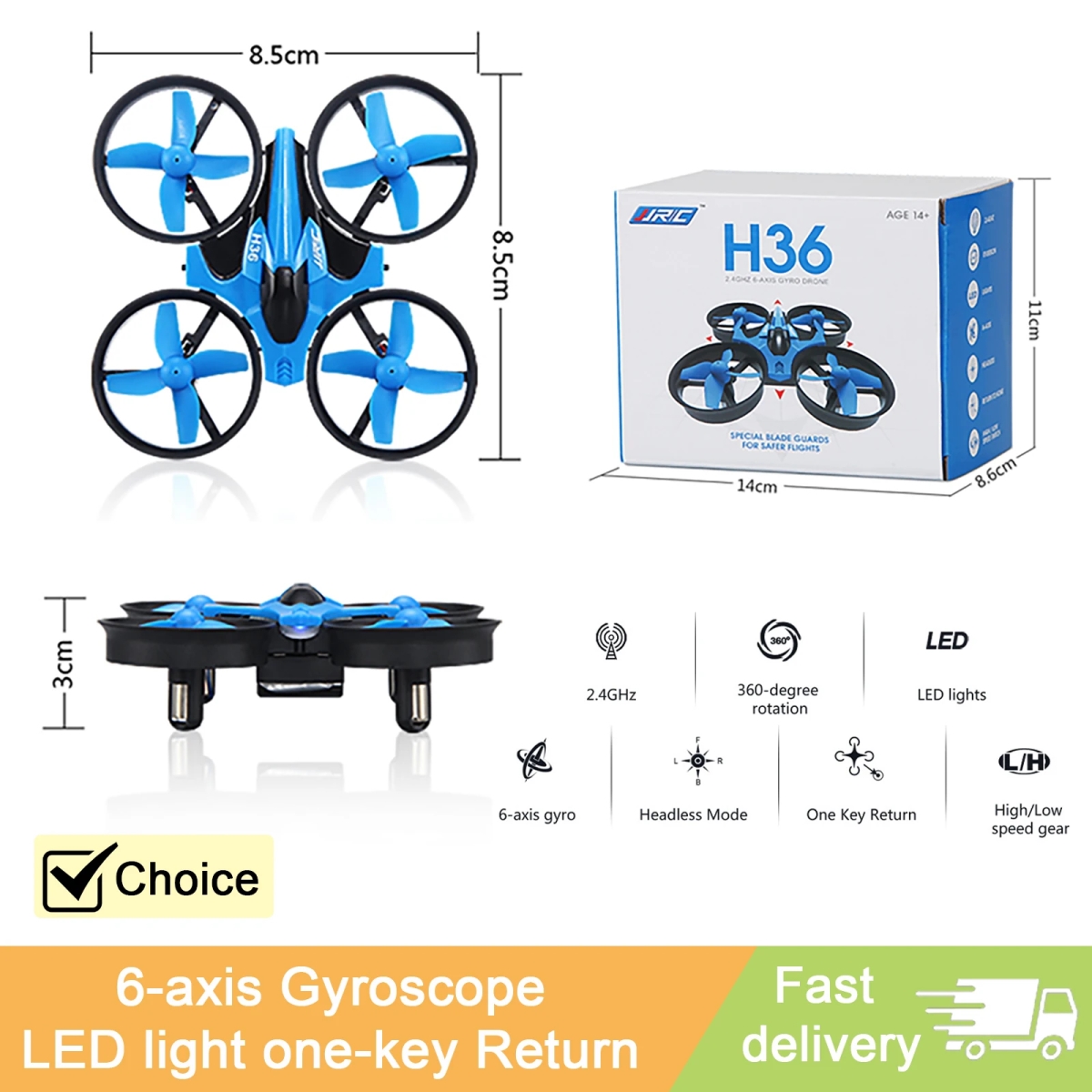 NM58822 H36 Mini Remote Control Drone 2.4GHz 6-Axis Headless Mode Helicopter 360 Deg Rolling Flight Remote Control Drones Toy for Kid