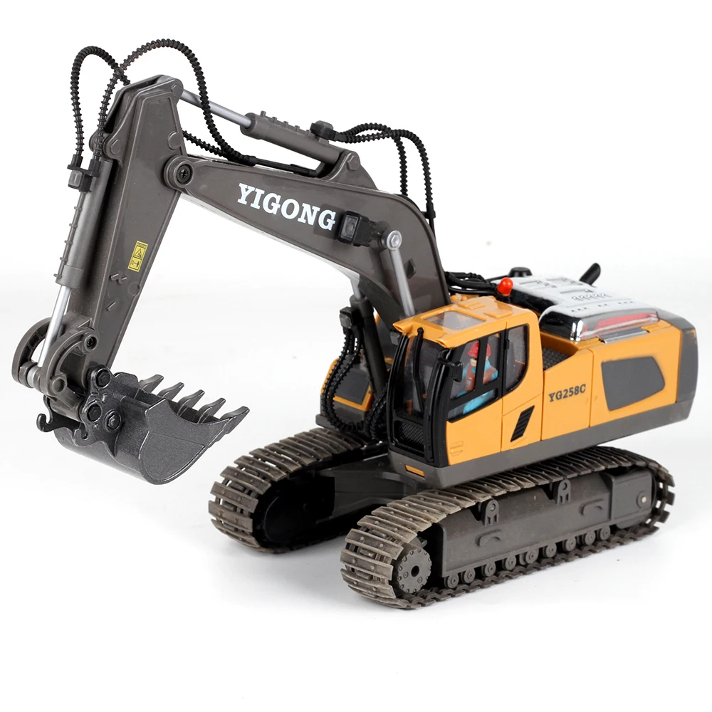 NM60349 Wireless RC Excavator Alloy Hook Machine 1-20 Simulation Child Electric Toy Engineering Vehicle Model - Yellow, Grey & White