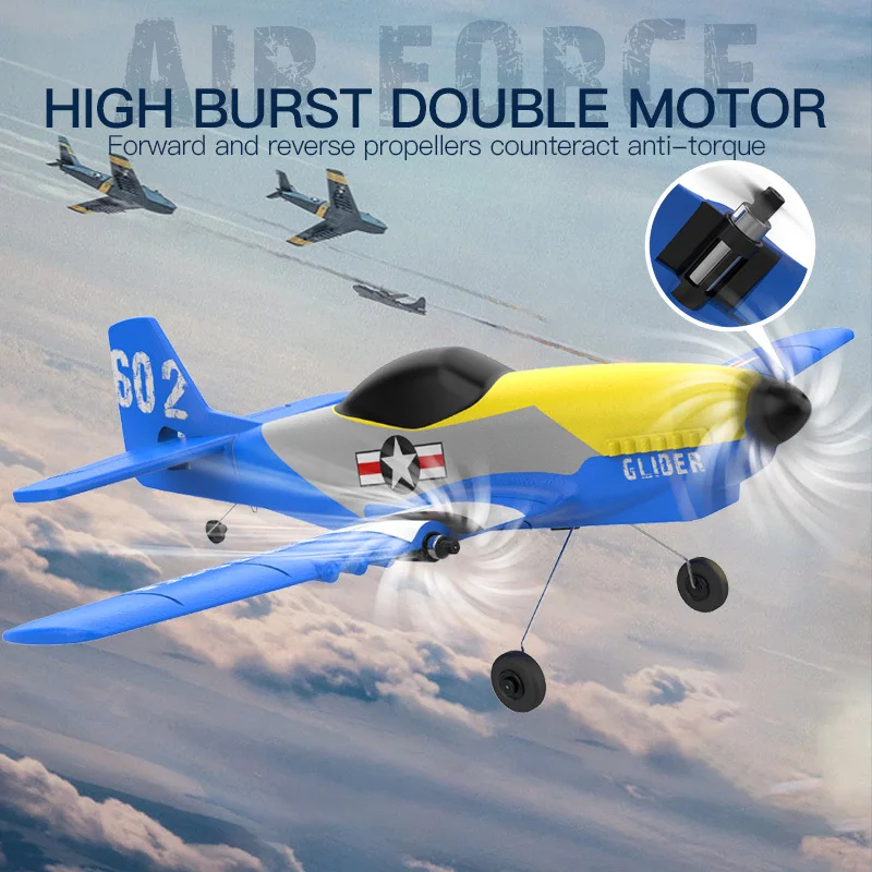 NM60422 Control Fighter KF602 RC Plane 2.4G 3CH EPP Foam Fixed Wingspan Glider Outdoor RTF RC Warbird Airplane Toys Gifts - Blue & Yellow