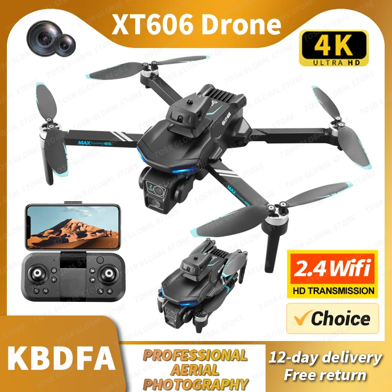 NM60440 XT606 Drone Professional Dual HD Camera Aerial Photography FPV Helicopters Obstacle Avoidance Foldable RC Quadcopter Toys - Black