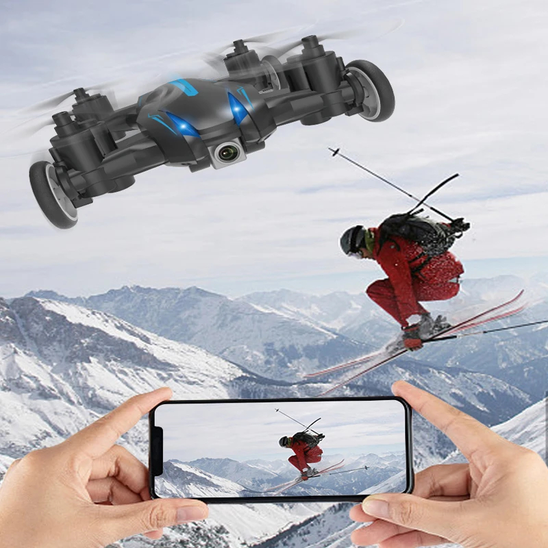 NM60555 H103W Mini Drones with HD 8K Camera Land Air Dual Mode RC Plane Drone FPV Helicopter Remote Control Aircraft Drone Kids Toys - Yellow & Blue
