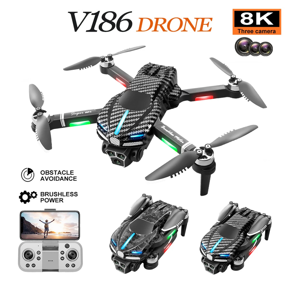 NM60620 V186 Drone with Camera 8K Obstacle Avoidance Brushless Motor Carbon Fiber Helicopter Folding FPV Drones