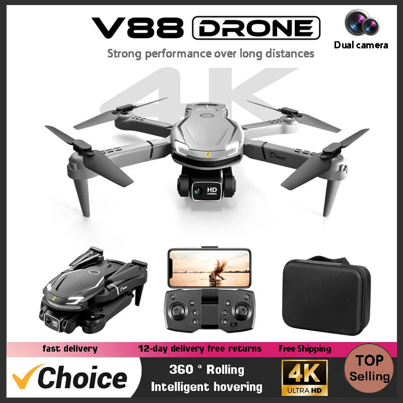 NM58773 V88 Pro Drone 4K Professional 1080P HD 4K RC Airplane Dual-Camera Wide-Angle Head Remote Quadcopter Airplane Toy Helicopter