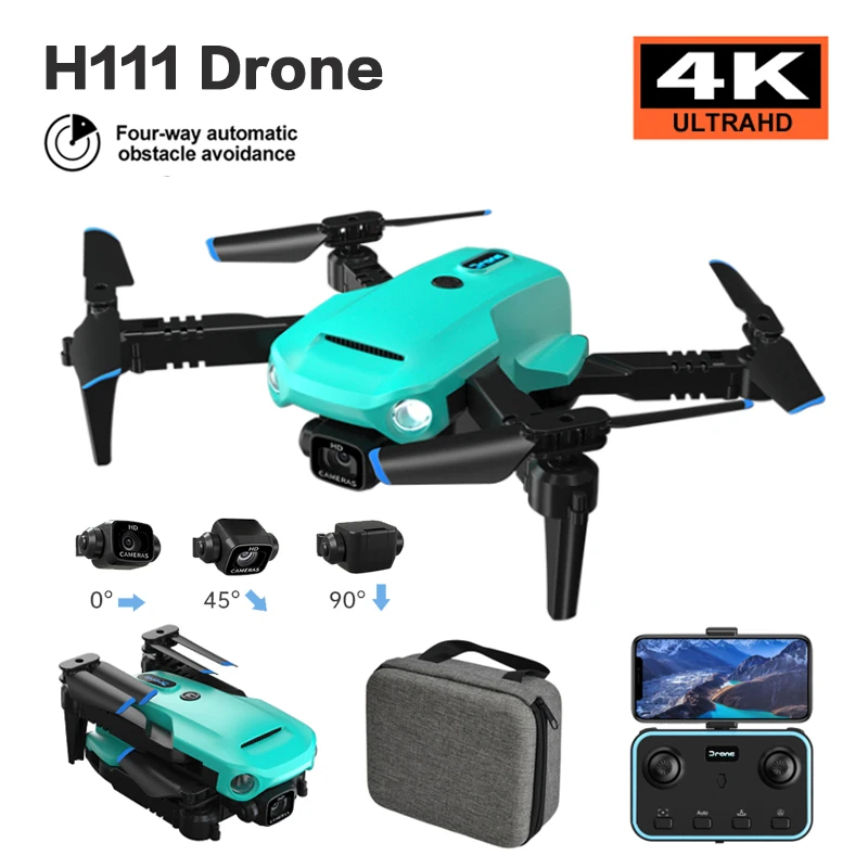 H111 Drone 5G Wi-Fi FPV 360 Deg Laser Obstacle Avoidance Brushless Motor 4K HD Dual Camera GPS Return RC Quadcopter Drone Toys - Green & Orange