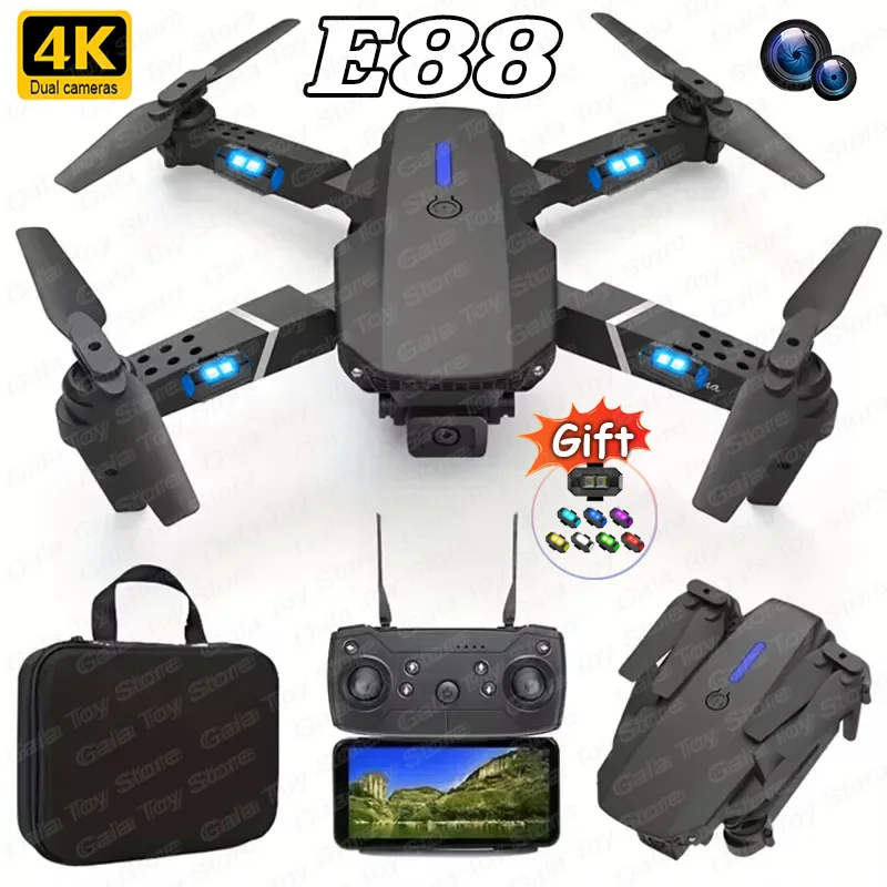 NM58864 E88 Pro RC Drone 4K Professional with 1080P Wide Angle Dual HD Camera Foldable RC Helicopter - Black & White