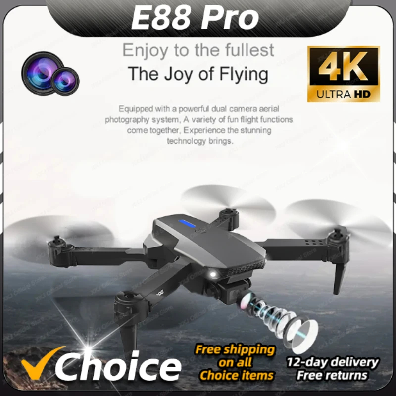 NM58899 E88 Pro RC Drone 4K Professional Wide Angle Dual HD Camera Foldable RC Helicopter - Black & White