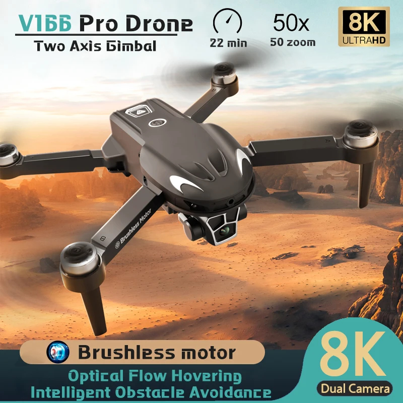 NM58932 V166 & V88 RC Drone 8K Professional with Wide Angle Dual Camera 2-Axis Optical Flow Foldable RC Helicopter