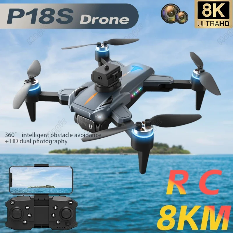 NM59062 P18s GPS Drone 8K Professional Dual HD Camera Wi-Fi FPV 360 deg Obstacle Avoidance Brushless RC Aerial Photography Aircraft Toys