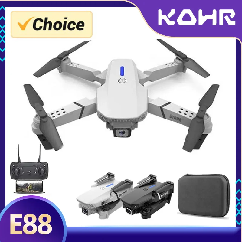 NM59064 E88 Pro Wi-Fi FPV Drone Wide Angle HD 4K 1080P Camera Height Hold Foldable Quadcopter Drone RC Helicopter Toys Gift - Black & White