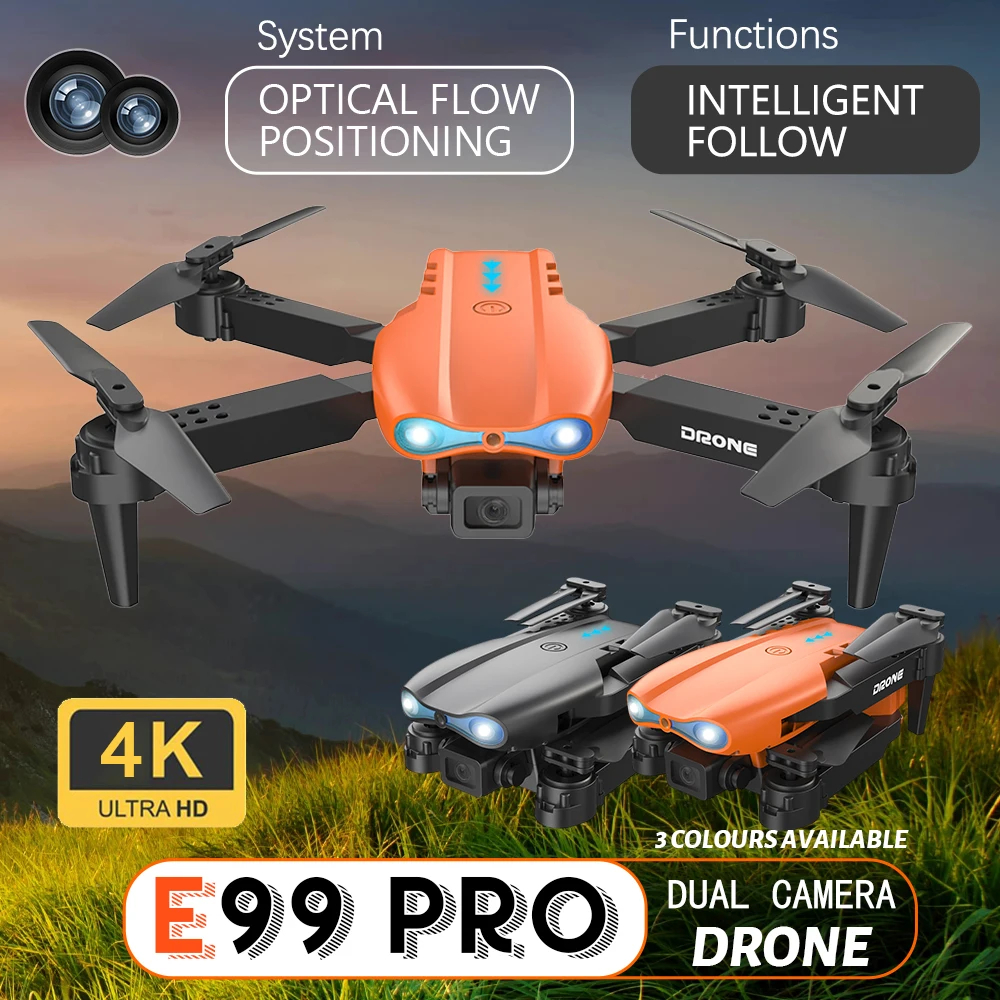 4K RC Drone Foldable Quadcopter Optical Flow Positioning Altitude Hold Dual Camera Aircraft Aerial Photography Flying Toy - Black, Orange & Gray
