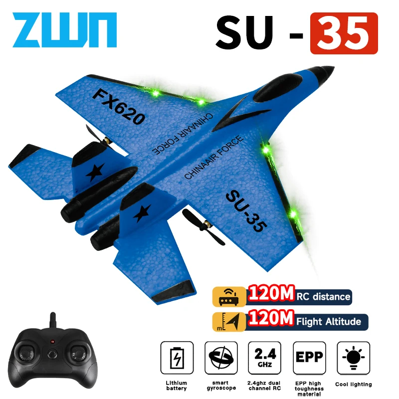 NM58287 Plane SU35 2.4G with LED Lights Aircraft Remote Control Flying Model Glider EPP Foam Toys for Children Gifts