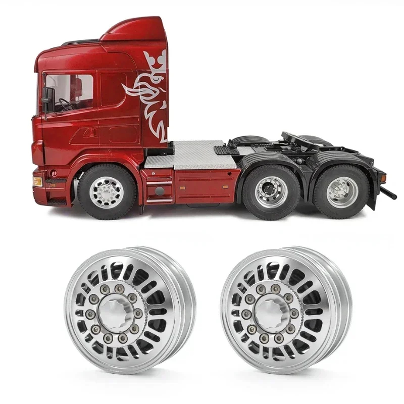 NM58529 Pair of Metal Front & Rear Narrow Wheels for 1 by 14 Tamiya RC Truck Trailer Tipper Scania Man Benz Actros Volvo Car DIY Parts - Silver