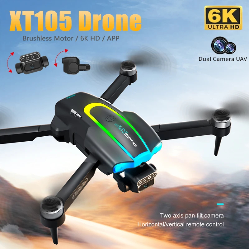 NM58537 XT105 Drone 5G Wi-Fi FPV 360 Deg Laser Obstacle Avoidance 8K HD Dual Camera Brushless Motor GPS Return RC Quadcopter Drone Toys