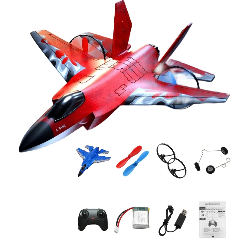 NM59565 EPP 2.4G Channel Glider Foam Planes Remote Control Foam Aircraft LED Lighting Simulate F35 Fighter Jet Toy for Children - Blue & Red
