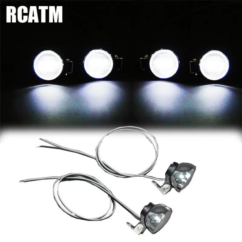 NM59801 Pair of LED White Round Spotlight Front & Rear Headlights for 1 by 14 Tamiya RC Truck Scania Benz Actros - White