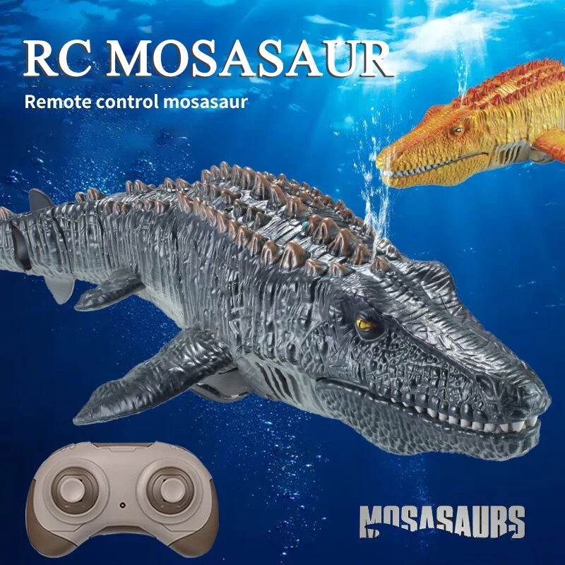 NM59848 Remote Control Water Spray Dinosaur Toy Simulation Large Ancient Ocean Mosasaur Electric Swimming Boy Gift - Gray & Orange