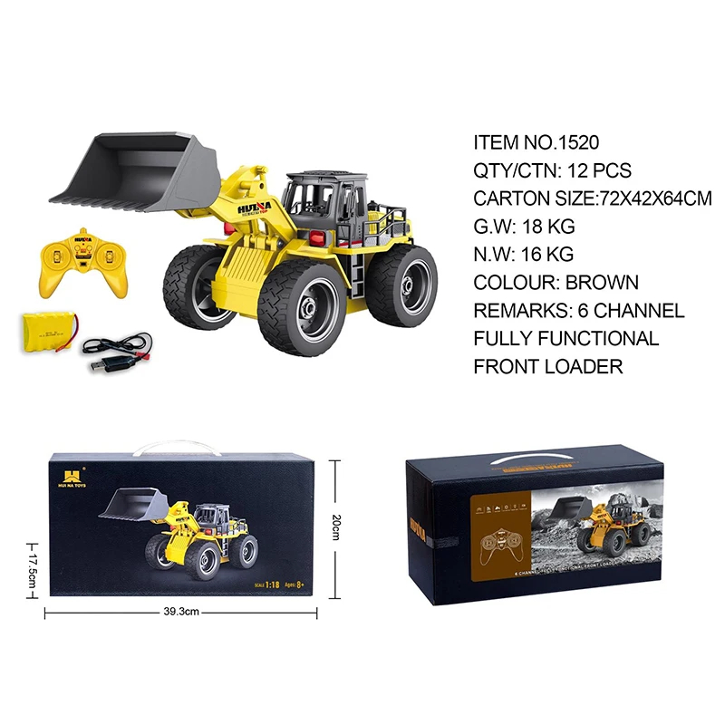 NM61305 1-18 RC Car Excavator Alloy Bulldozer Tractor Model Engineering Truck 2.4G Remote Control Vehicle Toy - Brown & Yellow