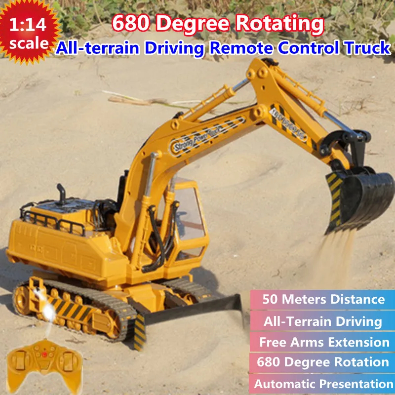 NM61347 Sound Remote Control Excavator 680 Deg Rotation Worktable Free-Arms Extension Automatic Presentation RC Truck Toy