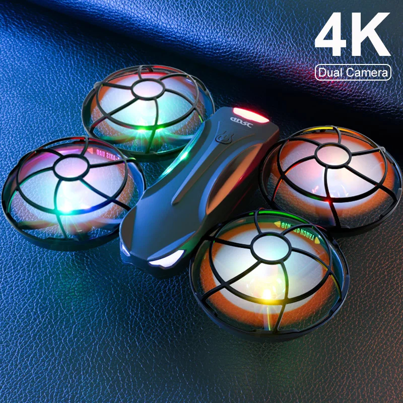 NM60113 V16 Colorful LED RC Drone 4K 1080P HD Dual Camera 360 Deg Full Protection Mini FPV Drones Helicopters Toys Gifts - Black -  UNO1RC