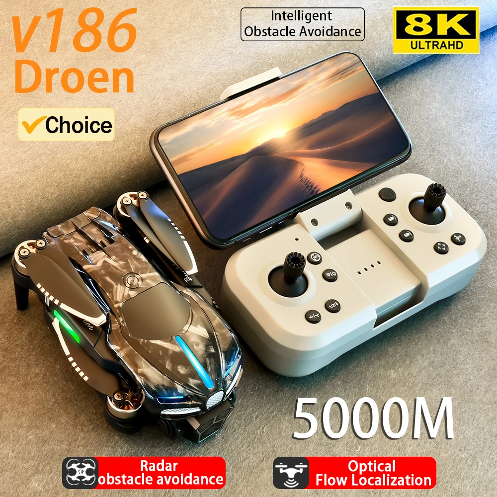 NM60134 V186 Professional Drone 8K Three Camera Brushless Obstacle Avoidance Remote Control Helicopter Folding Four Axis Drone