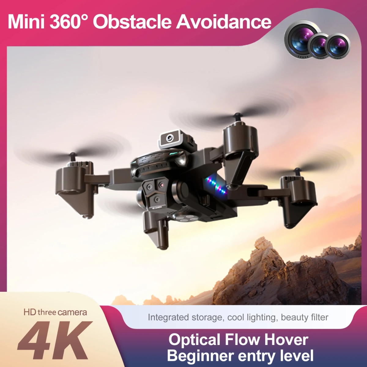 NM60161 KY605S Drone 4K Wide Angle Professional with Three Camera 360 Deg Obstacle Avoidance Optical Flow Localization RC Quadcopter