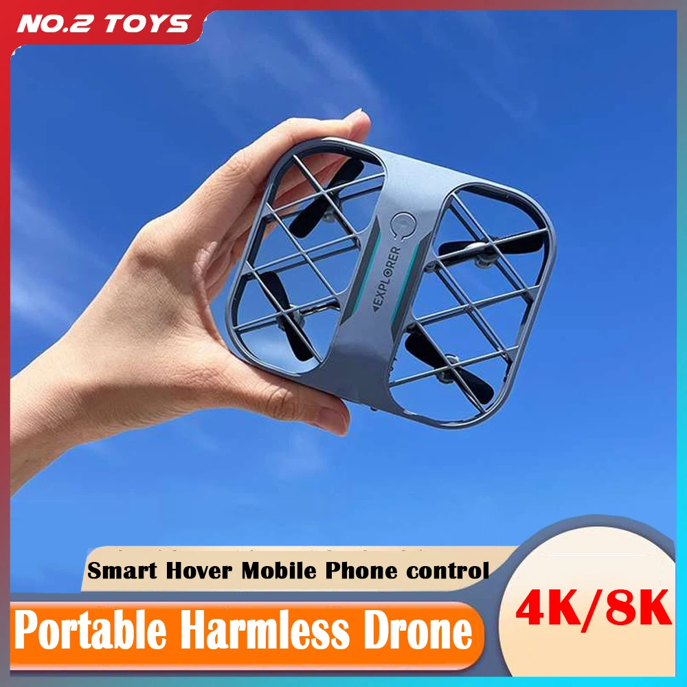 NM60163 H107 Grid 4K Real-Time Image Transmission Mini Pocket Small Quadcopters Remote Control Plane Drone Toy for Boys Girls Gift - White & Blue