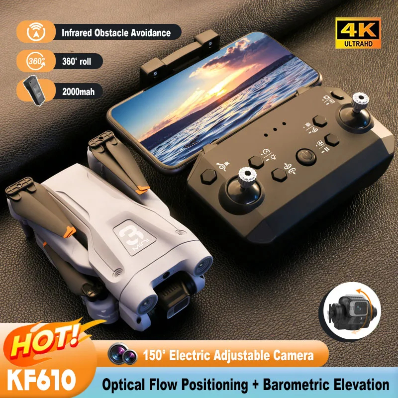 NM60218 Mini Drone 4K HD Dual Camera ESC FPV 360 Deg Roll Obstacle Avoidance Optical Flow Localization RC Quadcopter VS Z908 Drone - Gray & Black