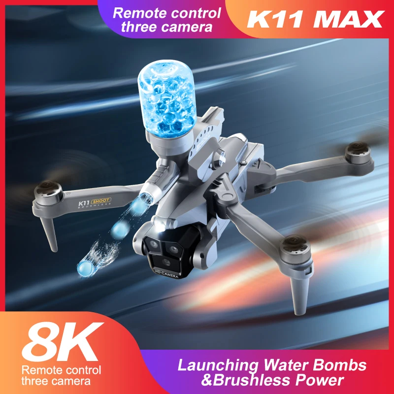 NM60299 Max 2.4G Drone Tripple Camera Optical Flow Positioning Brushless Launching Water Bombs 8K HD Foldable FPV ESC Height Hold RC Drone