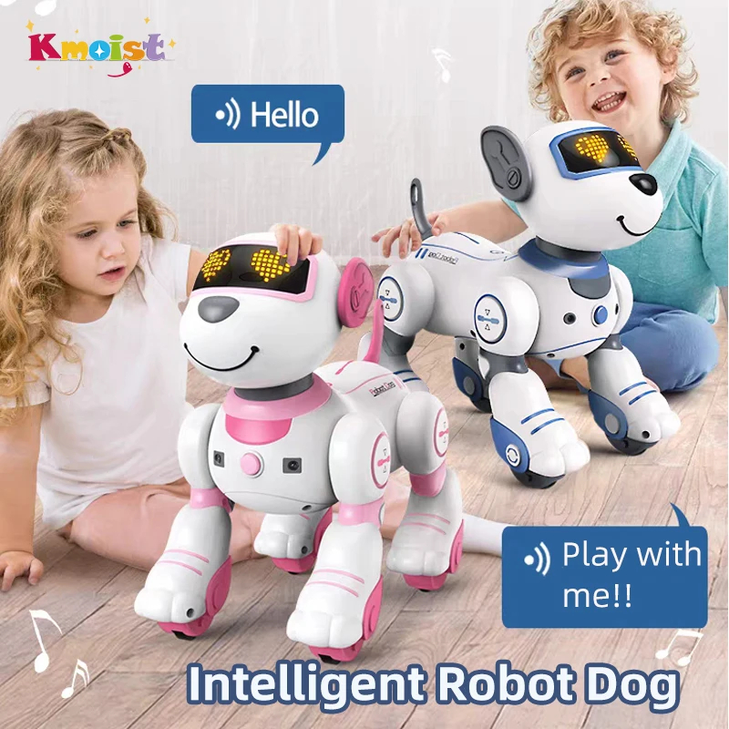 NM60398 Remote Control Robot Dog Electronic Stunt Voice Command Programmable Touch-Sense Music Song Children Toys for Boys - White, Blue & Gold
