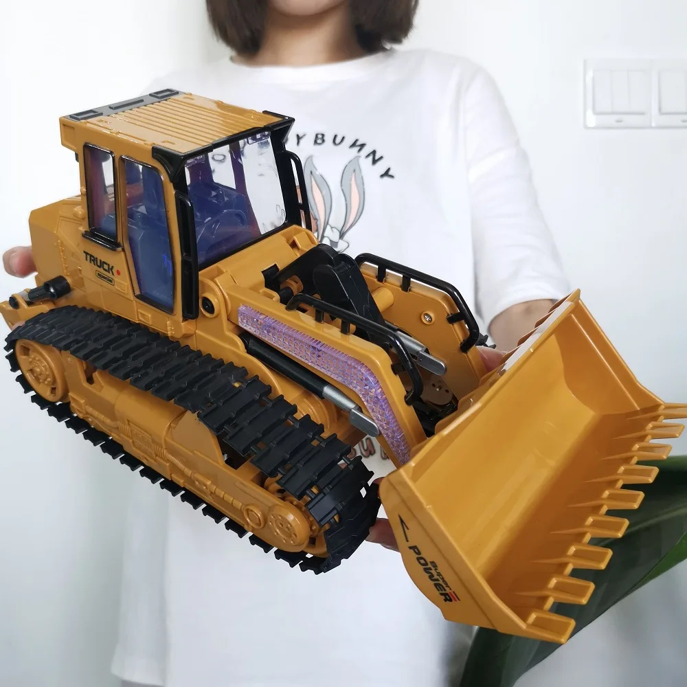 NM60470 RC Truck Bulldozer Dumper Crawler Tractor Model Engineering Car Lighting Excavator Radio Controlled Car Toys for Boy Gift - Khaki