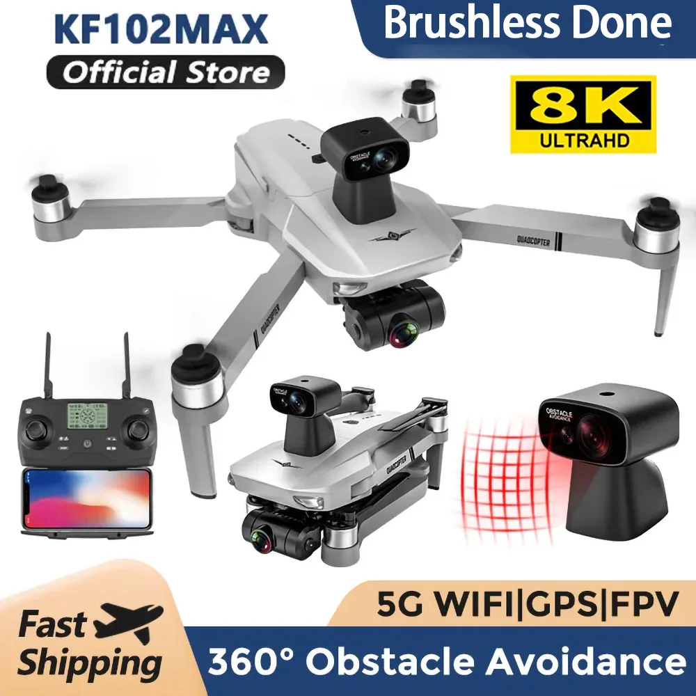 NM59379 KF102 GPS Drone 4K Professional 8K HD Camera 2-Axis Gimbal Anti-Shake Aerial Photography Brushless Foldable Quadcopter - Orange & White