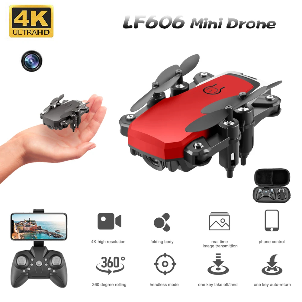 LF606 Mini Drone HD 4K Camera Wi-Fi FPV Foldable RC Drone for Kids Altitude Holding Headless Mode RC Quadcopter Kids Toys - Black, White & Red