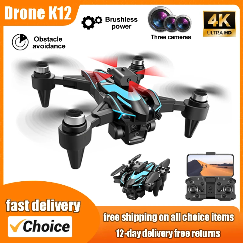 NM59433 K12 Max Drone with Camera 4K HD 360 Deg Rotating Radar Obstacle Avoidance GPS FPV Remote High Durability RC Quadcopters