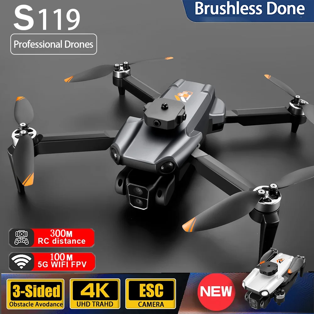 NM59470 Brushless Drone 4K HD Dual Camera Flyer Intelligent FPV Obstacle Avoidance RC Airplane Optical Streaming Quadcopter Kids Toy - Black & White