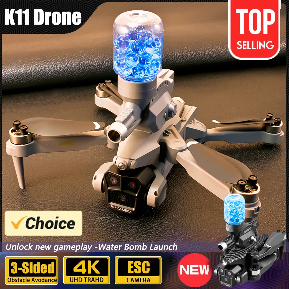 NM59506 Max Drone Water Bombs 360 Deg Laser Obstacle Avoidance Brushless Motor 4K HD Three Camera GPS Return RC Quadcopter Drone Toys - Black & Gray