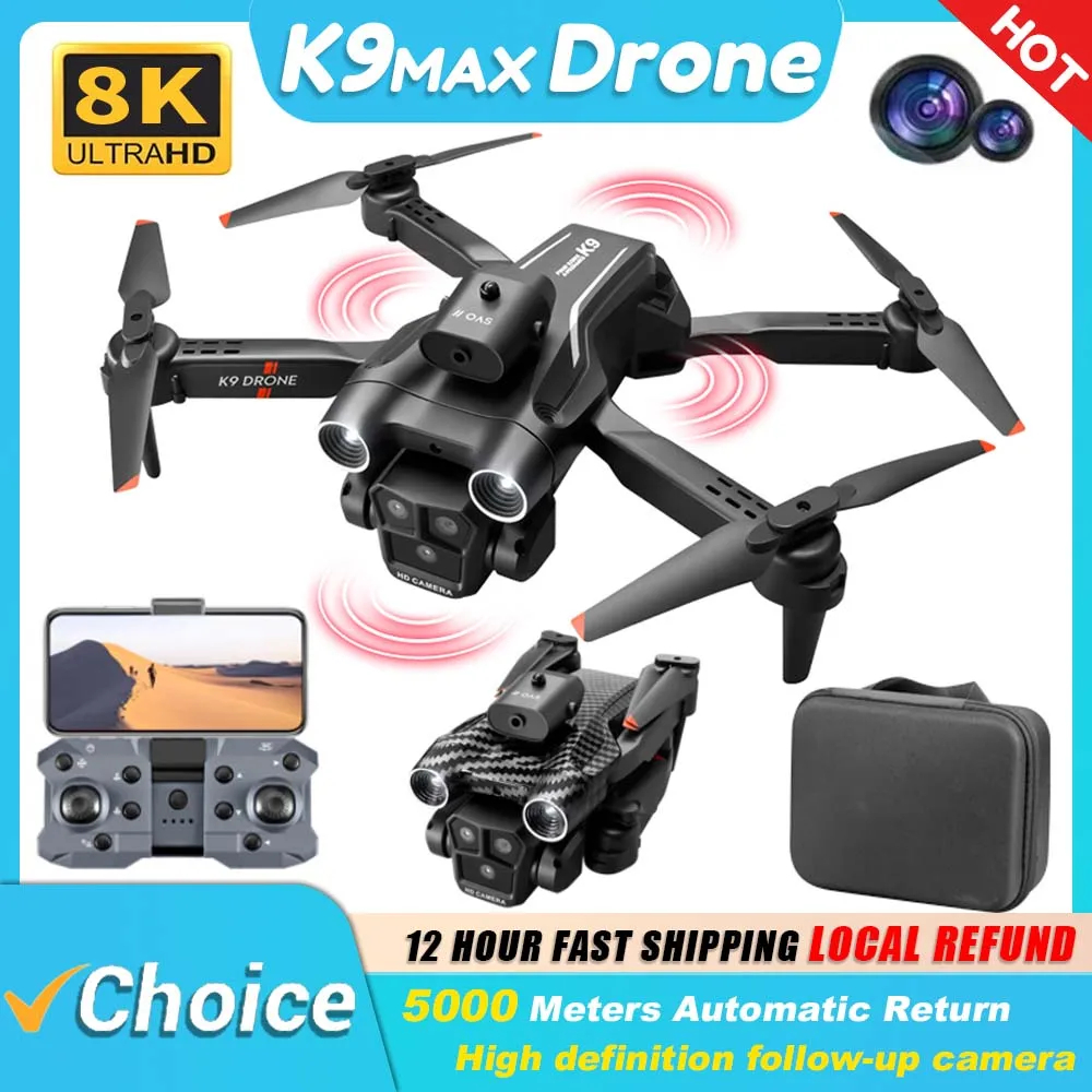 NM59514 K9 Max Drone Professional Dual HD Camera Aerial Photography FPV Helicopters Obstacle Avoidance Foldable RC Quadcopter Toy