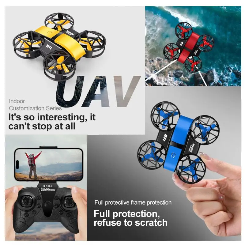 NM59590 Mini Drone 811 4K HD Aerial Camera Wi-Fi FPV Lights Full Enveloping Shield Quadcopter RC Helicopter Childrens Toys