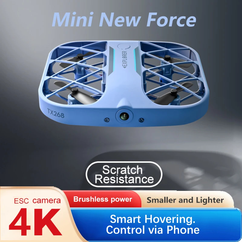 NM59623 H107 Mini Drone Grid Brushless Motor GPS Return 8K HD Dual Camera 360 Deg Laser Obstacle Avoidance RC Quadcopter Drone Toys - White & Blue