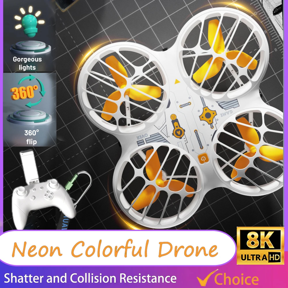 NM59664 H122 Mini Drone Wi-Fi FPV 8K Camera Intelligent Obstacle Avoidance Comprehensive Protection with Neon Lights RC Quadcopter - H122 White