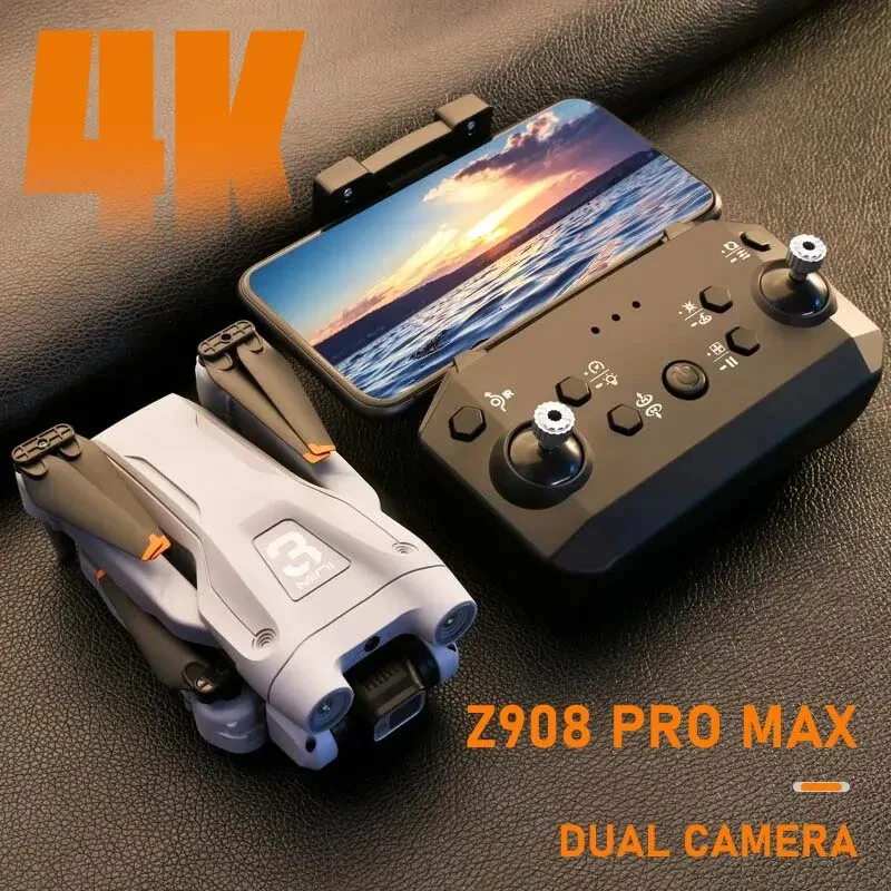 NM60674 Z908Pro Max Drone 4K ESC Professional Wi-Fi FPV Dron Obstacle Avoidance Brushless Four-Axis Folding RC Quadcopter Toys, Grey & Black